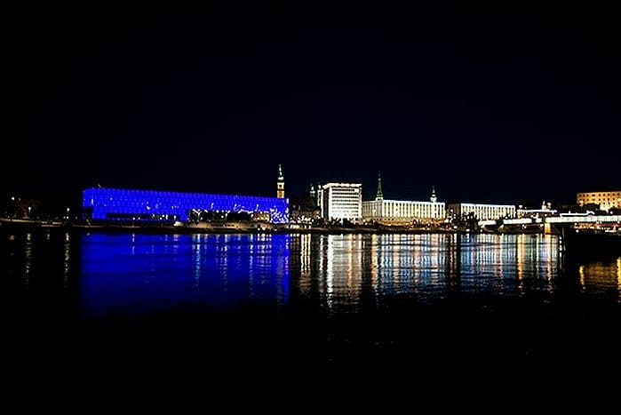 nightly illumination of the Danube in Linz - Austria