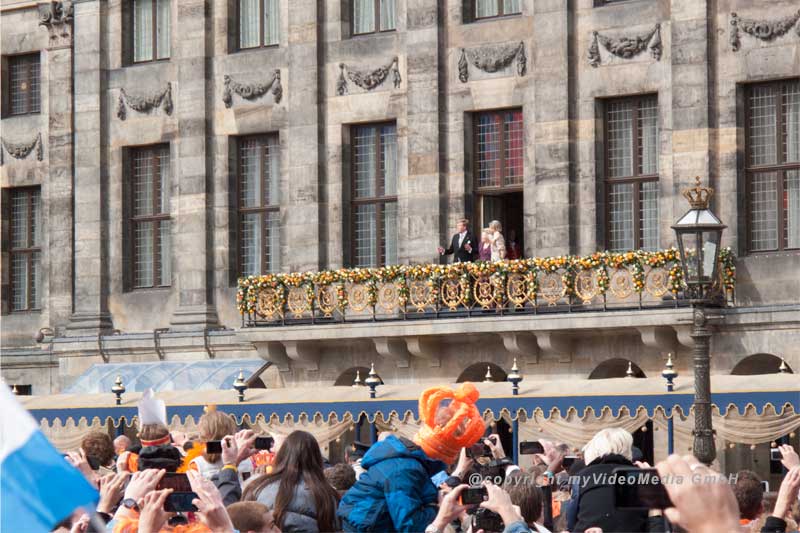 Beatrix, Willem-Alexander and Maxima on the balcony