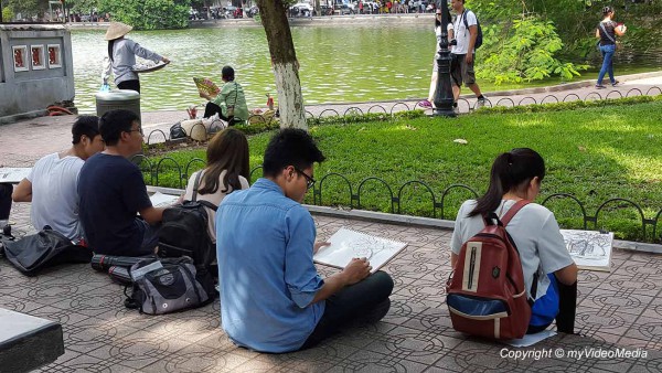 Students at Hoan Kiem Lake