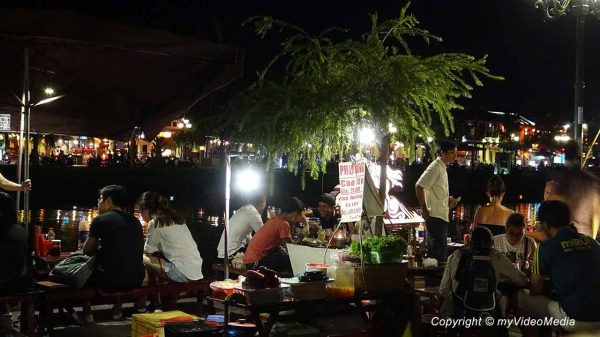 Food stalls along the river