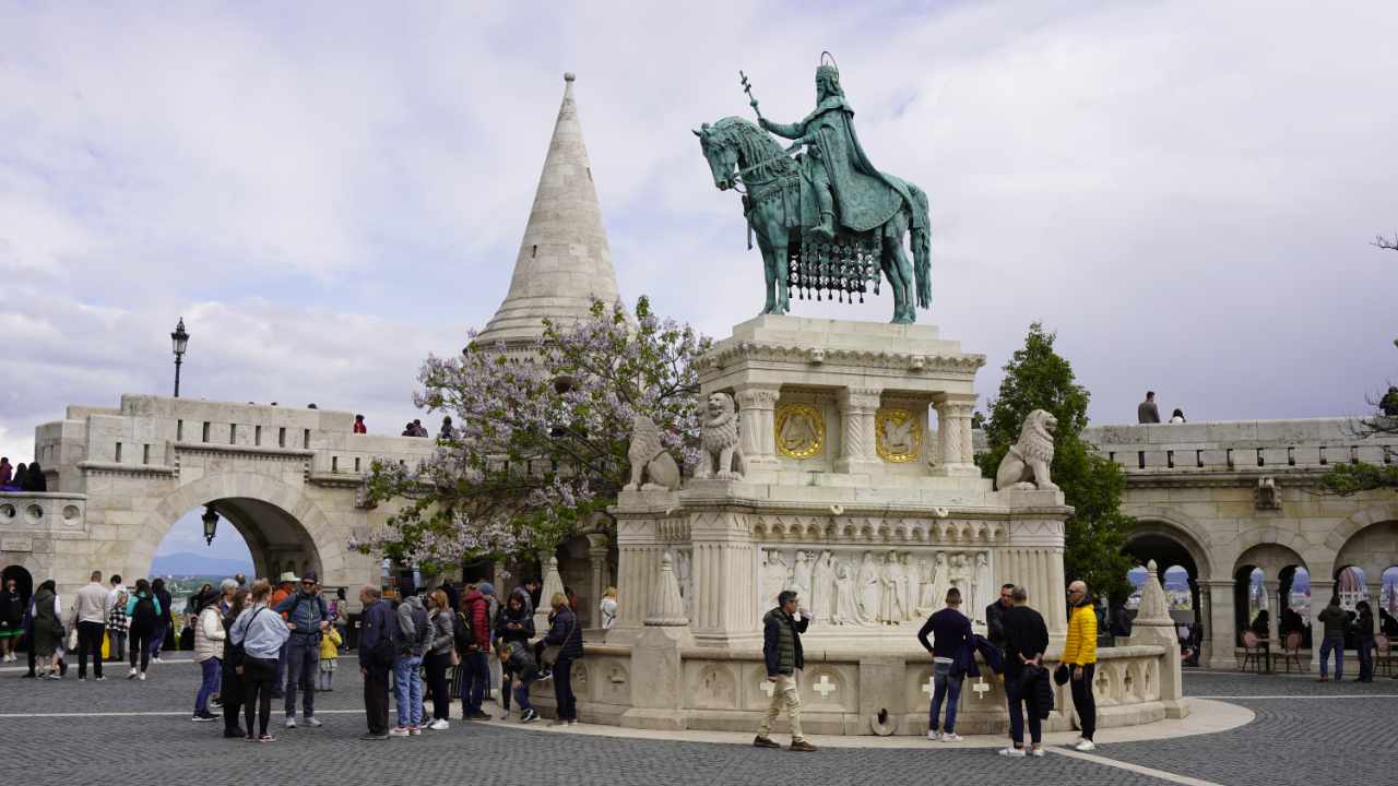  the equestrian statue of St. Stephen and the Fisherman's Bastion.